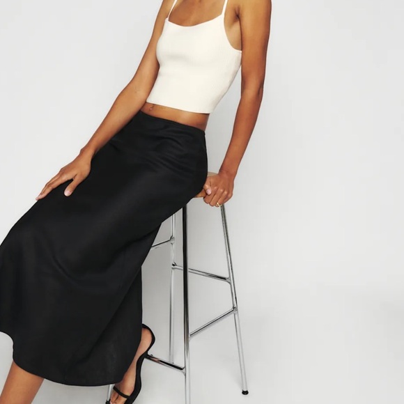 Reformation Layla Silk Skirt Black - Picture 3 of 6